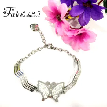 FairLadyHood Sølv Butterfly Armbånd Kvindelige Zircon Armbånd til Kvinder Cubic Zirconia Smykker Armbånd til Pige 11056
