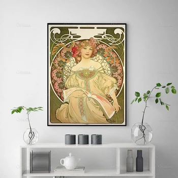 Fe Art Nouveau Berømte Malerier Af Alphonse Mucha Lærred Kunst Plakater Og Prints Mucha Art Billeder Til Stuen Wall Decor