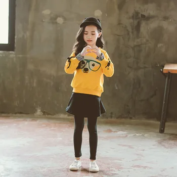 Foråret 2020 nye piger casual mode, der passer koreanske tegnefilm print sweatshirt nederdel bukser todelt dragt 5912