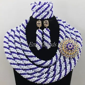 Fremragende Hvid/Blå Krystal Afrikanske Perler Bryllup Brude Smykker Sæt Nigerianske Halskæde Afrikanske Smykker Sæt Gratis Fragt AIJ133 9233