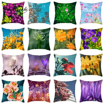 Fuwatacchi Farverige Blomster Trykt pudebetræk Gule Blomster Pudebetræk til Sofa Stue Dekorativ Pillow Cover 45x45cm 5616