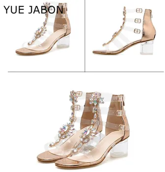 Gennemsigtig PVC Sandaler Kvinder Rund Tå Klar Krystal Stiletter Sexet Pumper Sommer Sko sandaler kvinder 2020 høj hæl Guld Sølv