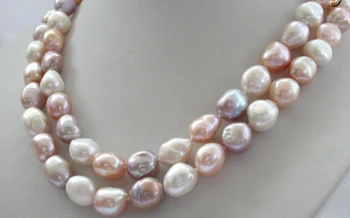 God>> fantastisk 2rows STORE barok-flerfarvet ferskvands perle halskæde