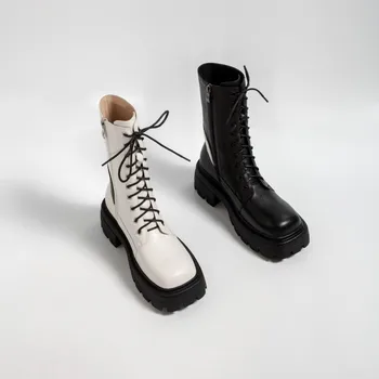 GPOKHDS 2021 kvinder Ankel støvler Cow leather Vinter kort plys Firkantet Tå Blandede Farver Høje hæle kvindelige Riding boots i størrelse 40 6746