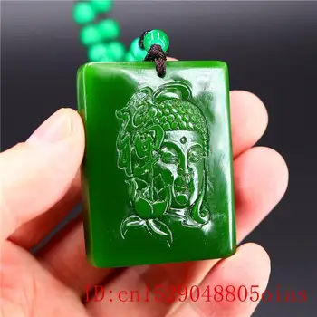 Grøn Jade Buddha Vedhæng Smykker til Kvinder Mode Naturlige Gaver Jadeite Amulet Mænd Halskæde Skåret Kinesisk 3384