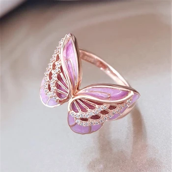 Guld Pink Farve Sommerfugl Form Ringe Nyt Design, Trendy Smykker til Kvinder Party Ferie Gaver 1381