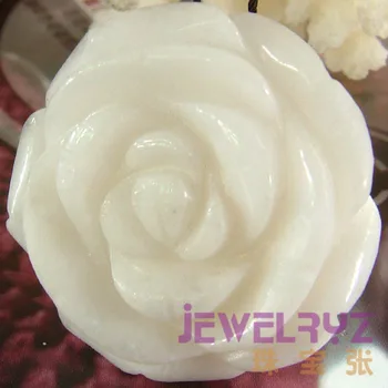 Hailambo Mode Smuk Hvid Jade Skåret Rose Vedhæng Gem-Stone blomstervedhæng Figur Heldig Smykker til Pige Gave RP04# 1702