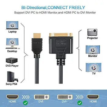 HDMI til DVI Kabel -, Bi-Directional HDMI han til DVI 24+1) Female Adapter, 1080P DVI til HDMI Conveter, 3D, 0,15 M Black