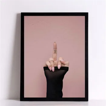 Home Decor Sexet Kvinde Lærred Maleri Smuk Pige Midterste Finger Karakter Plakat Væg Kunst, Male Billeder Til Stuen