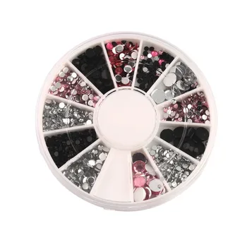 HOT 3D nail smykker Akryl Nail Art Dekoration 4 Størrelser Sort Hvid Pink Rund Hjul Diy Glitter og Rhinestones For Søm charme Værktøj 3697