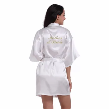 Hvid Mor til Bruden kjole Brev Golden Glitter Print Kimono Klæder Kvinder Bachelorette Bryllup Preparewear Brude Fest Robe 11680