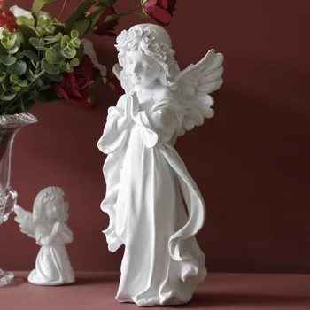 Håndlavede Harpiks Angel Girl Praye Figurer Bryllup Dekoration Kontoret Skrivebord Statuer Ornament Vintage Hjem Dekoration