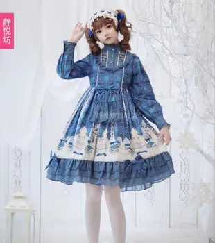 Japansk sød college palace style retro pjusket sløjfeknude lolita kjole op langærmet kawaii loli tea party kjole cos lolita 29989