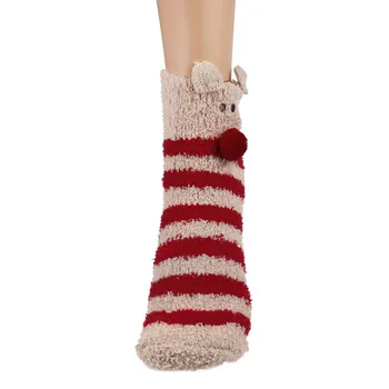 Jul 3D-Design i Bløde Koraller Fløjl Tyk Varme Sokker Til Piger Håndklæde Gulv/Sovende Sok Høj Kvalitet med Sox gaveæske @C 44426