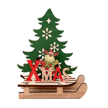 Jule-Træ-Slæde julepynt Hjem Træ Dekoration Tegnefilm Gamle Mand Snemand Elk Jul Samlet DIY Part Indretning 6072