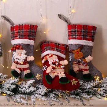 Julepynt, børnenes Gave Pose Slik Sokker gavepose Strømper Stort Ternet Jul Dukke Sokker