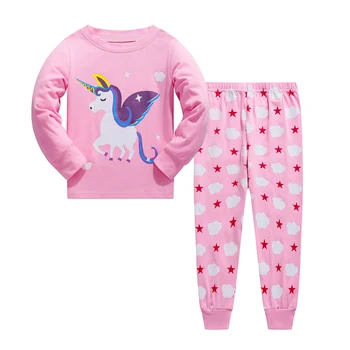 Junellz Unicorn Børns Pyjamas Pink Unicorn Girl Pyjamas Pyjamas Pige Pige Pige Pjs Bomuld Kids-Pyjamas til Piger PJ 6003