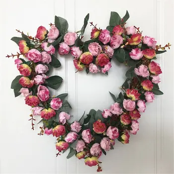 Kunstige Blomster Hjerte-formet rose Krans Foråret Krans Udendørs til Døren 29009