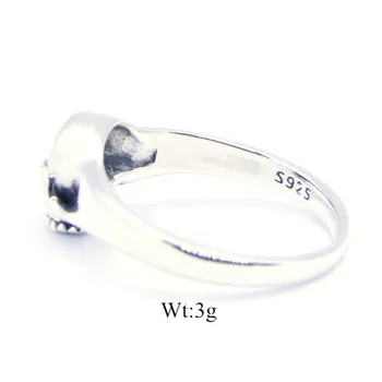 Kvinder 925 Sølv Ring Mini Cool Skull Hoved Ring Top Kvalitet Damer Skelet Biker Ring 19374