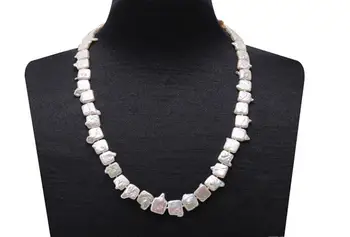 Kvinder Smykker naturlige perle lyse hvide firkant barok skive freshwater pearl perler, halskæde gave 17