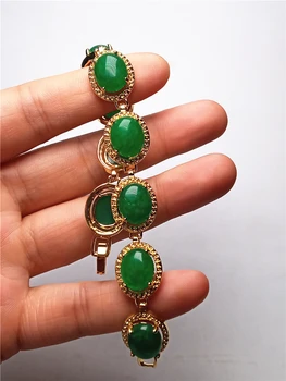 LETSFUN 14k Gul Guld Forgyldt Kvinder Grøn Jade Gemstone Perler, Kæde Healing Smykker Armbånd 9939