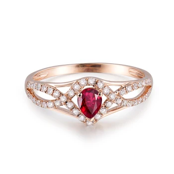 LOVERJEWELRY 2019 Ægte Ruby Ringe Real 14KT Guld Pære Red Ruby Ædelsten, Diamanter Ring For Kvinder Engagement Party Gave 3256