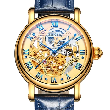 Luksus 24 Juveler, Guld Bevægelse Ure Elskere Vintage Romerske Business armbåndsur Saphir Skelet Par Ur Hule 10042