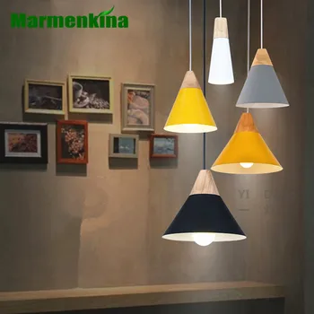 Marmenkina Vedhæng Lys Spisestue Pendel Lamper Moderne Farverige Restaurant Soveværelse Belysning Jern+Massivt Træ E27 AC110-240V
