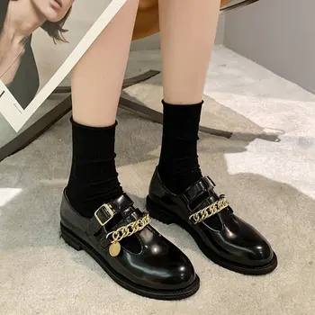 Mary Jane sko foråret 2021 nye kvinder ' s flats rund tå sko abrikos spænde sko damer læder sko Shoes Mujer B1221 8051