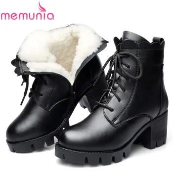 MEMUNIA 2020 hot salg i ægte læder sko kvinder ankel støvler med høje hæle, platform sko damer vinter sne støvler stor størrelse 41 19675