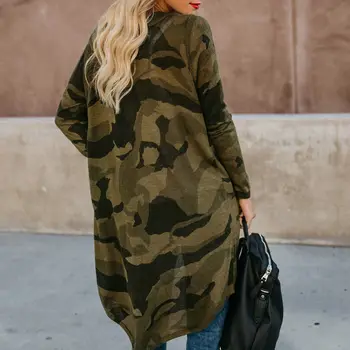Militær Camouflage Og Leopard Print Sping Kvinder Lang Grøft Cardigan 2019 Lang Sweatshirt Harajuku Steetwear Kvinder Tøj