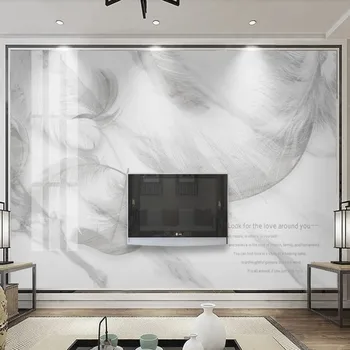 Milofi tilpasset Nordiske moderne minimalistisk fjer marmor TV baggrundsbillede vægmaleri 13297
