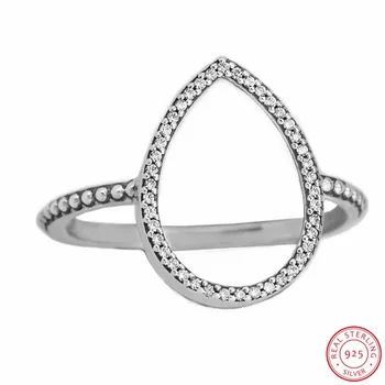 Minimalistisk Dråbeformet Silhuet Ringe til Kvinder Fine Smykker i 925 Sterling Sølv Blændende Klare CZ Fremhævet Kurve FLR134 7465