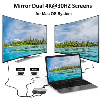 Multi-funktion Praktisk 2-i-1-C-Hub med Dual HDMI 4K To Screen Display USB-C-Dockingstation Converter Adapter 3036