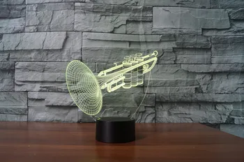 Musikinstrumenter Trompet 3D Flash Nat Lys USB-Touch lampe 3D-Illusion Lampe Farverige Jul Lys I Soveværelset drop skib 2373