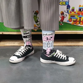 Mænd og kvinder, par sokker skateboard gris serie tegnefilm illustration asymmetrisk søde personlighed Japansk bomuld sok
