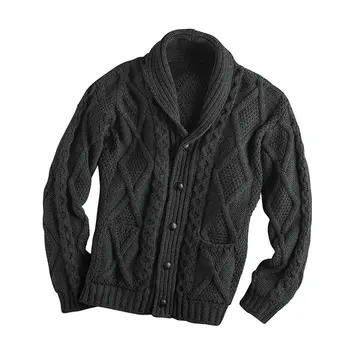 Mænd ' s Uld Cardigan Strik Mønster Revers, Enkelt Breasted Solid Tykkere Varm Vinter Elastisk Blødt Afslappet Mandlige Sweater
