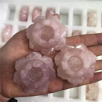 Naturlige hånd hugget poleret rosa kvarts lotus blomst krystaller, healing sten for folkemusik håndværk