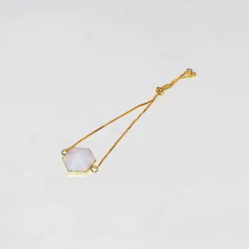 Naturlige Opal Sekskantet Stik armbånd 2019 guld bezel 6 ansigt hvid justerbar sten kæde par armbånd for femme 15718