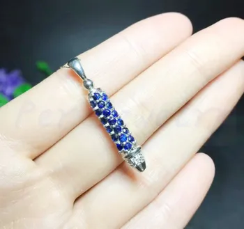 Naturlige ægte blå safir bullet stil halskæde vedhæng 0.12 ct*19pcs gemstone Gratis fragt 925 sterling sølv S811108 15845