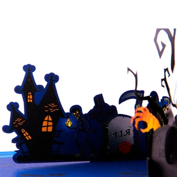 Nye 3D-Popup Halloween Kort Trick Eller Behandle Lykønskningskort Farve Udskrivning Græskar Og Ghost Invitationer Kort med Kuvert Medfølger 4071