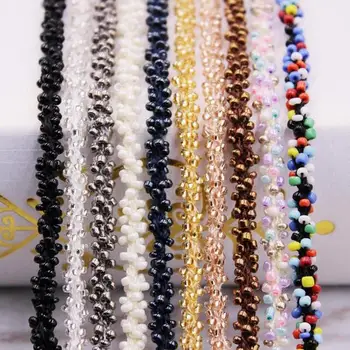 Nye Ankomst 20yards 0,5 cm Glas Perler Beaded Lace Trim Stof Håndlavet DIY Sy Kraven Omkranset Tøj Tilbehør til Udsmykning
