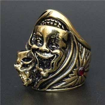 Nye Ankomst Tunge Stor Golden Klovn Dobbelt Skull Ring Top Kvalitet 316L Rustfrit Stål Cool Herre Ring 1269