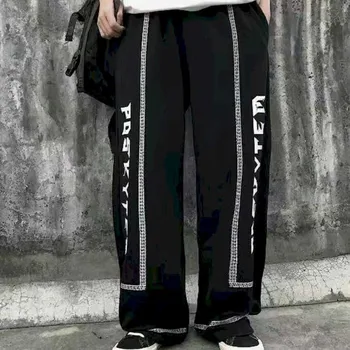 Nye løs lige casual bukser strømmen helt vilde bukser til mænd og kvinder mørk sort ins Japansk tekst udskrivning Yamamoto stil 3154