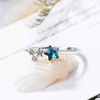 Nyeste Blue Star Ringe til Kvinder Justerbar Krystal Sølv Ringe Åbne Finger Bryllup Engagement Smykker Gave Anillos Mujer