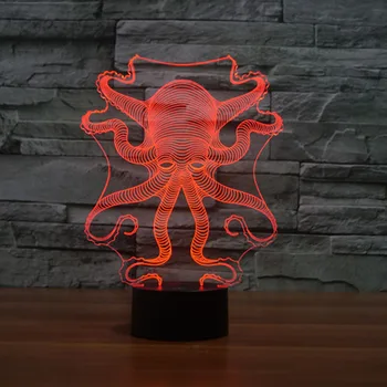 Nyhed 3D LED bordlampe LED Blæksprutte Form Farverige Nat Lys LED-Lys Dekoration