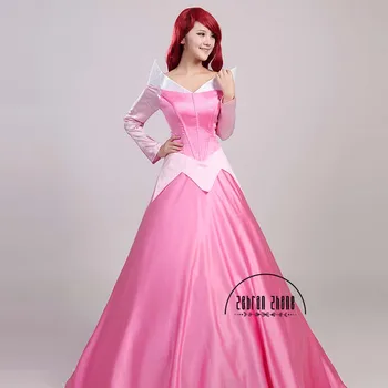 Prinsesse Aurora Cosplay Kostume Lang Lyserød Kjole Til Kvinder Halloween Dress Gratis Fragt 41358