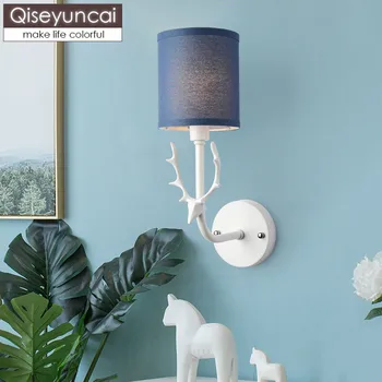 Qiseyuncai Nordiske soveværelse sengen væglampe Amerikanske minimalistisk hjorte hovedet undersøgelse værelses stue midtergangen baggrund væglampe