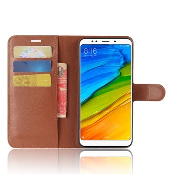 Redmi5-Plus Tilfældet for Xiaomi Redmi 5 Plus Dækning Tegnebog Kort Stent Lichee Mønster Flip Læder Beskytte Tilfælde sort for Redmi 5+