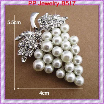 Rhodineret Vintage Mode Flok Pearl Drue Diamante Pins Brocher 4883
